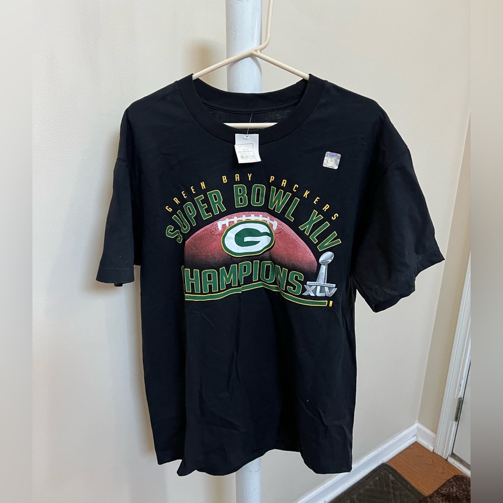 Green Bay Packers Super Bowl XLV (45) LARGE T-Shirt NWT Black 100% Cotton Unisex